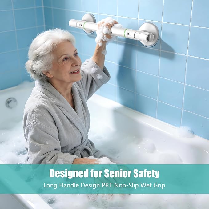 Suction Grab Bars for Shower 2Packs - 17.7" No Drill Safety Shower Handle for Seniors, Elderly & Post-Surgery, Non-Slip Bathroom Assist Bar with Strong Suction, Bath Accessory