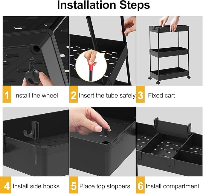 SPACELEAD 2-piece Set Slim Storage Cart 3 Tier,Bathroom Organizer Rolling Utility,Mobile Shelving Unit Slide Out for Office, Kitchen, Laundry Room & Narrow Places