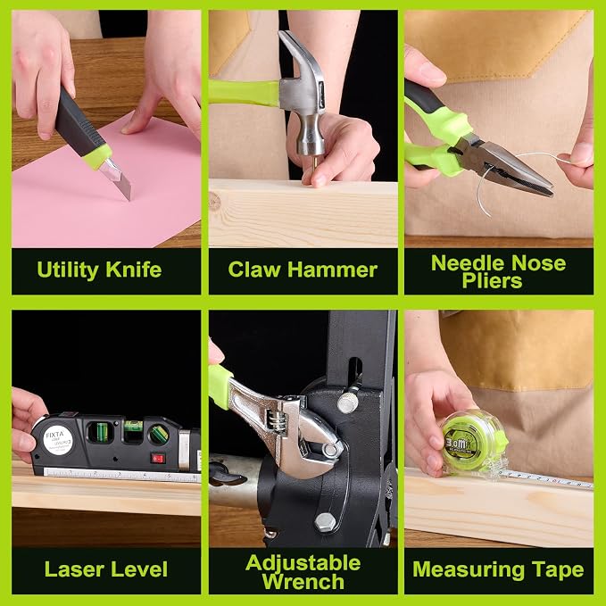 Cordless Drill Tool Set: 12V Power Drill Tool Kit with Battery & Charger, Portable Household Basic Drills Case for Men & Women, Homeowner, Diyer, Handyman, Electric Drill Set 142 Piece, Green