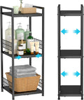 DAOUTIME 3-Tier Metal Shelving Unit, Expandable, Free-Standing, Narrow, Open Floor Shelves, Ideal for Bathroom, Kitchen, Laundry, Storage, Organization