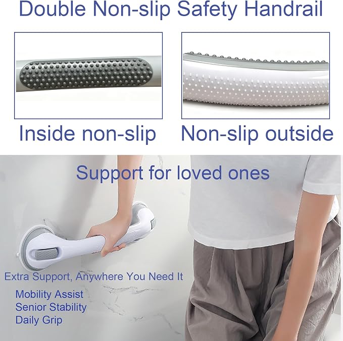 Grab Bars for Bathtubs and Showers 2 Pack Suction Grab Bar, Heavy Duty Shower Handle Removable Bath Handrails for Seniors and Elderly, Bathroom Safety Grip No Drilling Waterproof,Grey
