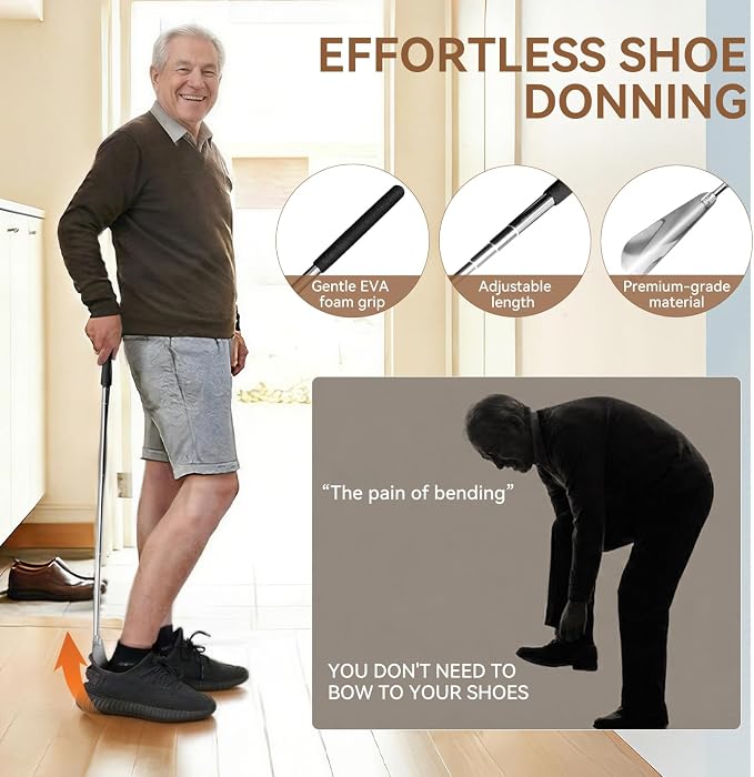 Sock Aid Device for Seniors and Shoe Horn Kit - Sock Helper Easy On and Off, Sock Assistant Device No Bending, Adjustable Extended Long Shoe Horn Back Scratcher for Senior