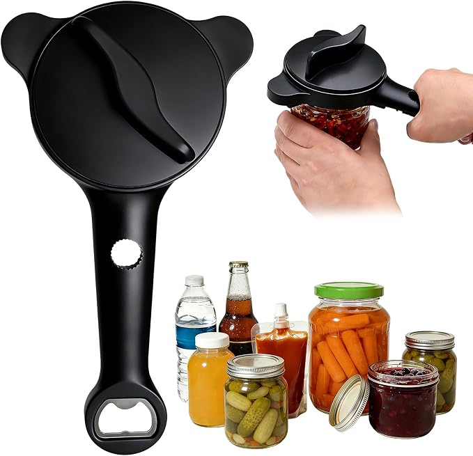 Multi-Functional 4-in-1 Jar Opener, Adjustable Stainless Steel Bottle Opener for Multi Size Jar Bottles with Ergonomic Non-Slip Handle Grip, Kitchen Helper for Seniors Weak Hands Arthritis