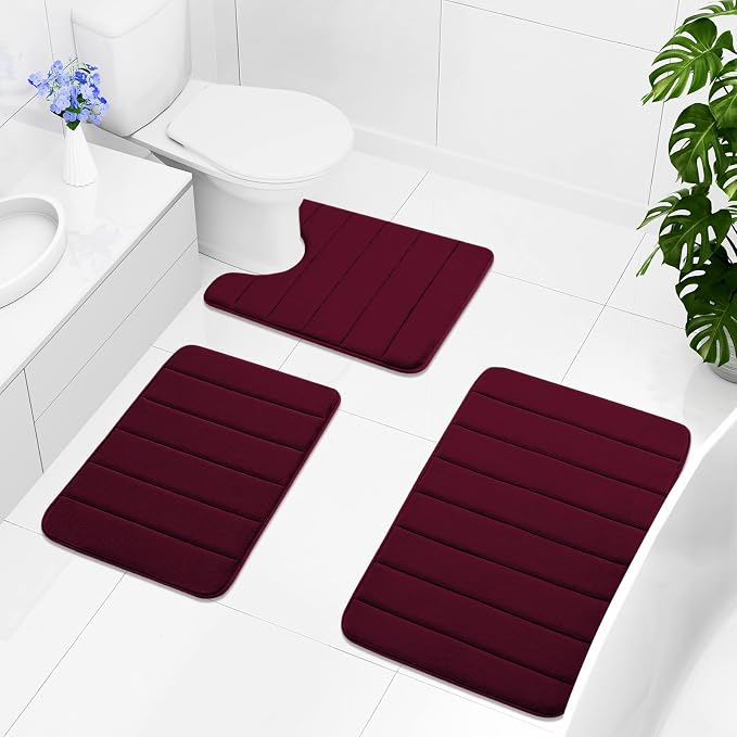 Buganda Memory Foam Bath Mat, 30" x 20", Ultra Soft and Non-Slip Bathroom Rugs, Water Absorbent and Machine Washable Bath Rug for Bathroom, Shower, and Tub, Burgundy