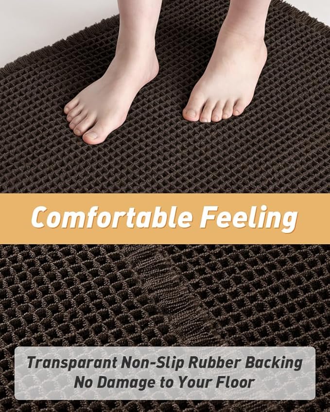 AMOAMI Upgraded Waffle Bath Mat, Super Absorbent Non Slip Bath Mats for Bathroom Floor, Machine Washable Bathroom Rugs with Tassels, Rubber Backed Bathroom Mats, Ultra Soft, 18" x 30", Chocolate