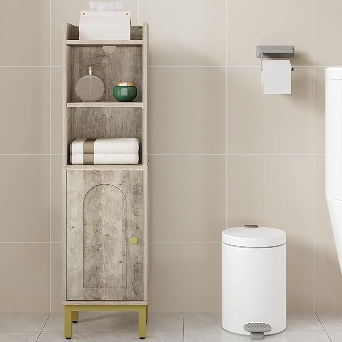 Hzuaneri Bathroom Storage Cabinet, Small Corner Floor Cabinet with Door and Shelves, Narrow Toilet Paper Holder, Bathroom Organizer with Adjustable Shelf, for Small Spaces, Rustic Greige BC38205GV1