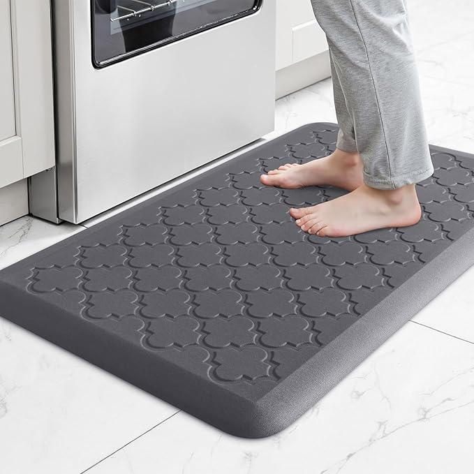 TranquilRelax 4/5 Inch Thick Anti-Fatigue Kitchen Mat Water Resistant Non-Slip Kitchen Floor Mat Ergonomic Comfort Standing Mat for Home Kitchen Office Laundry 17.3"x 28" Grey