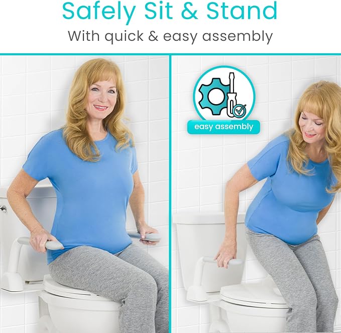 Vive Toilet Safety Rail with Flip-Up Handles - 450 lb Capacity Senior Safety Frame for Elderly & Disabled - Handicap Grab Bar Riser Stand Assist with Arms for Bathroom Assistance & Raised Toilets