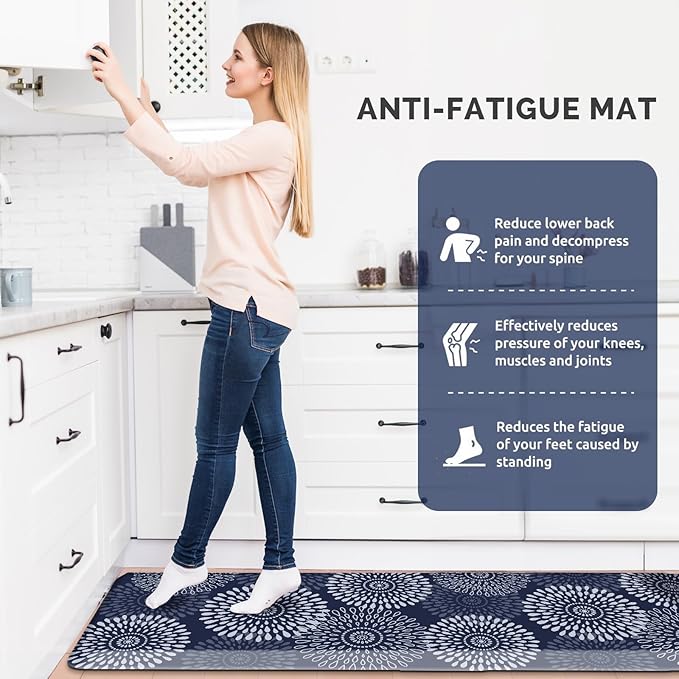 LuxStep Kitchen Mat Waterproof Kitchen Rugs for Floor Cushioned Anti-Fatigue Mat Non-Slip Standing Desk Mat Comfort Floor Mats for House Sink Office 17.3" x 60" Blue