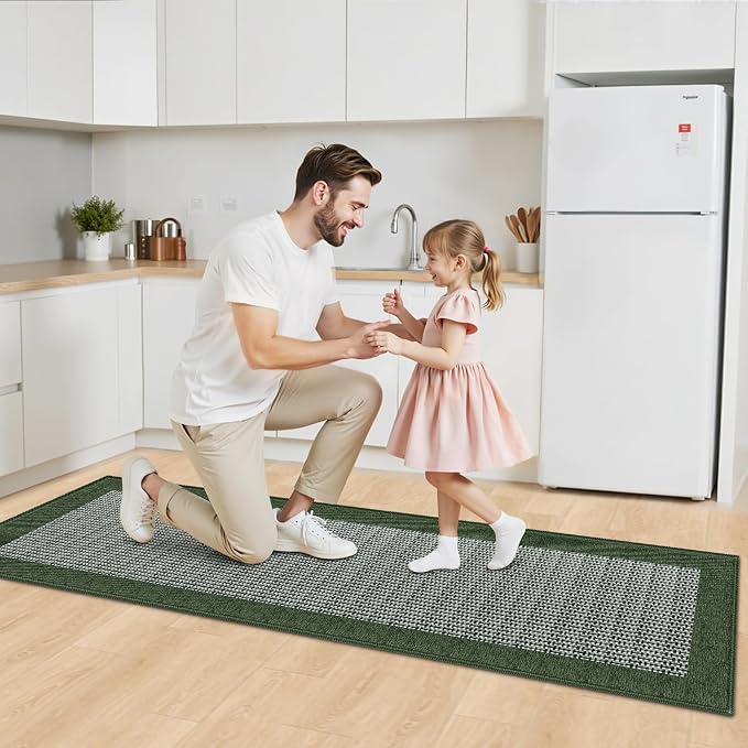 StepRite Kitchen Rugs, Kitchen Mats for Floor, 70"x20" Non-Slip Machine-Washable Kitchen Throw Rug, Green