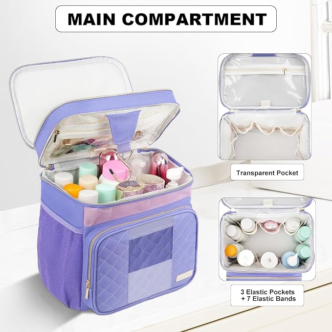 Portable Shower Caddy College Dorm Essentials, Large Toiletry Bag for Women Men, 2 Layers Quickly Dry Mesh Bathroom Tote Bag, Hanging Makeup Organizer Bag for Travel, Gym, Camping (Purple)