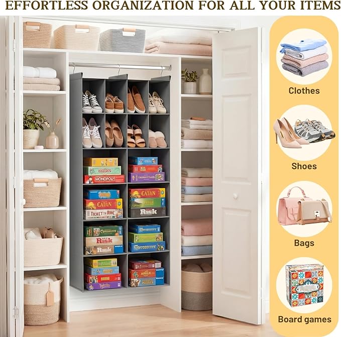 Ofiray-home 6 Tier Hanging Closet Organizer, 16 Compartments Sweater Organizer for Closet with 3 Sturdy Hooks, Closet Organizers and Storage, Wardrobe, Rv, Garment Rack, Grey