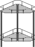 HuggieGems 2 Tier Floor Standing Corner Shower Caddy Organizer Shelf with Hooks, Bathroom Shelves Stand Rack, Black