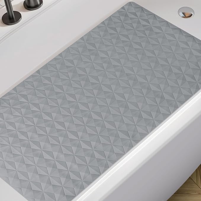 Non Slip Bathtub Mat for Bath Tub Shower - Natural Rubber Mat with Suction Cups - Large Soft Bathroom Safety Mat - Unique Diamond Pattern - Fatigue Relief - Machine Washable - 17 × 35 Inch