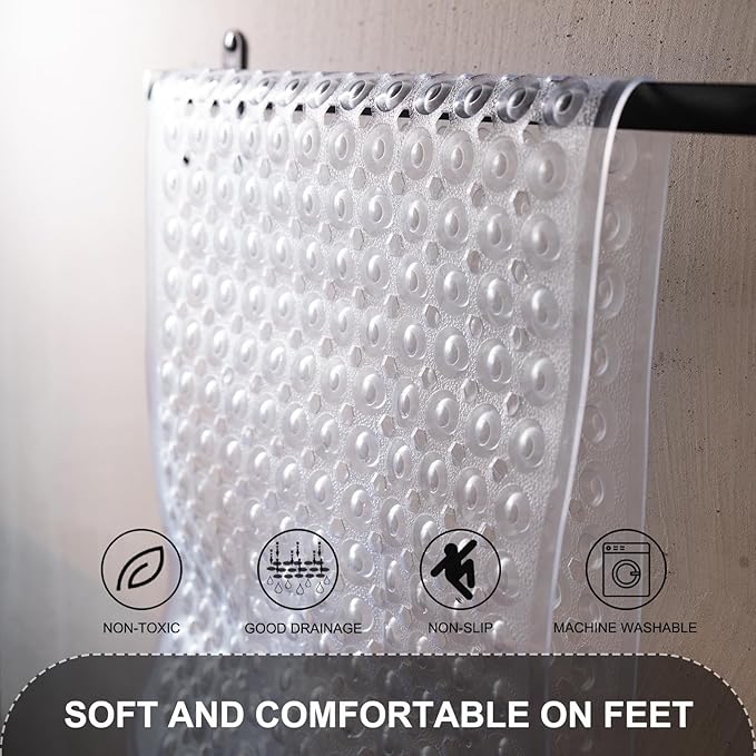 TEESHLY Bath Tub and Shower Mats, Non Slip 40 x 16 Inch Extra Long Bathtub Mat, Machine Washable Bathmat with Drain Holes, Suction Cups for Bathroom Floor, Clear