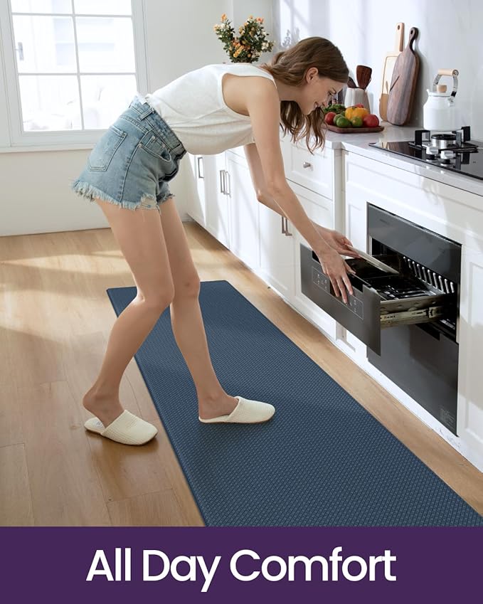 DEXI Kitchen Floor Mats Cushioned Anti Fatigue,17x79,Long Standing Runner Rug Waterproof, Comfort Memory Foam Padded for Front Sink Laundry, Navy