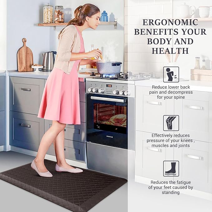 HappyTrends Kitchen Floor Mat - 4/5 Inch Thick Anti-Fatigue Kitchen Rug,Waterproof Non-Slip Kitchen Mats and Rugs Heavy Duty Ergonomic Comfort Rug for Kitchen,Office,Sink,Laundry,(22"x36", Chocolate)