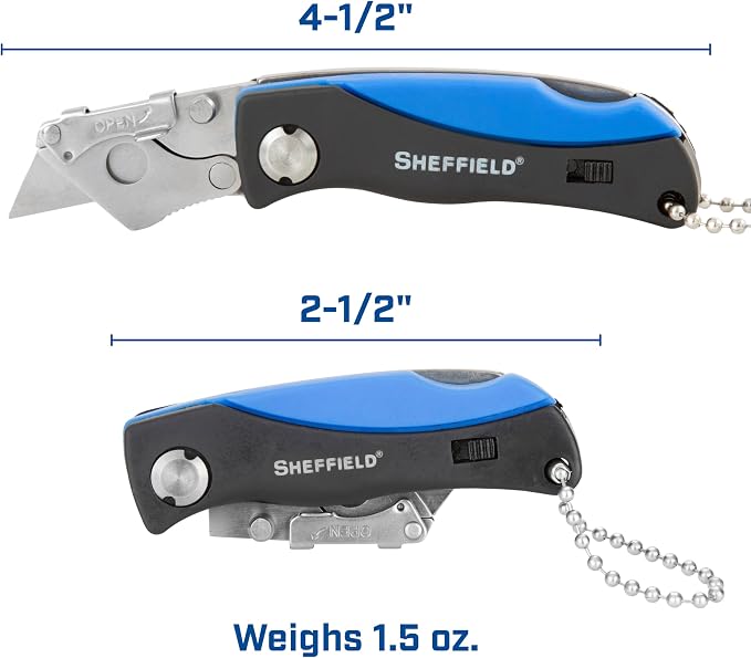 Sheffield Mini Box Cutter, Mini Utility Knife Aluminum Handle, Accepts Mini Utility Blades, Keychain Knife for Home, Office, Trades, and Warehouse