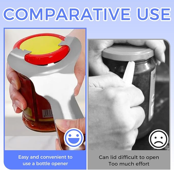Stainless Steel Mason Jar Opener for Seniors & Weak Hands, Multi-Purpose Bottle Opener Tool - Opens Jars, Cans, Lids Without Dents, Easy Grip Design (5.6x3.5 Inch)