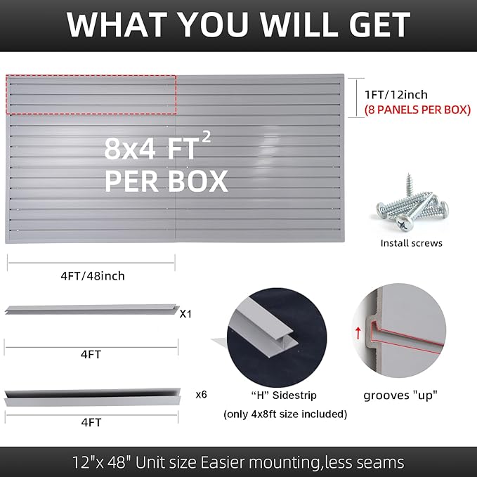 Slat Wall Paneling Garage Wall Organizer, Grey Slatwall Panels 4x8 ft Garage Slat Wall Storage Systems Garage Tool Organizer Wall Mount, Slat Board PVC Wall Panels Garage Storage Organization Product
