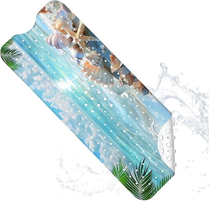 Girls Bath Mat for Tub Non Slip, Nature Aesthetic Bathtub Mats for Girls, Machine Washable, Sandy Beach Tub Mats with Suction Cups and Drain Holes for Kids, Non Slip Shower Mat Nature Bathroom Decor