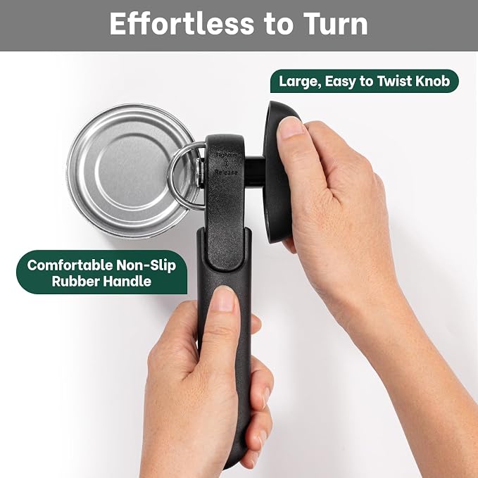 Beneno Can Opener, Safety Side Cut Manual Can Opener with Sharp Cutting Blade Smooth Edge, Effortless Easy to Turn Knob, Comfort Grip Handle, Smooth Cutting Can Lid with no Sharp Edges, Black