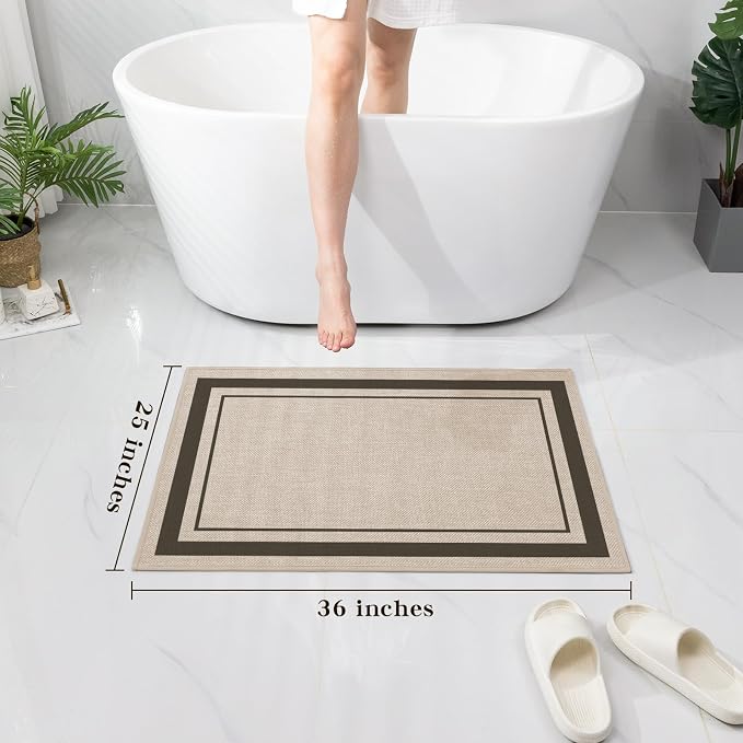 chakme Bathroom Rugs Mat 36x24, Ultra Thin Non Slip Bath Mat Large Quick Dry Absorbent Bath Mat for Bathroom Floor, (Light Beige, 36"x24")