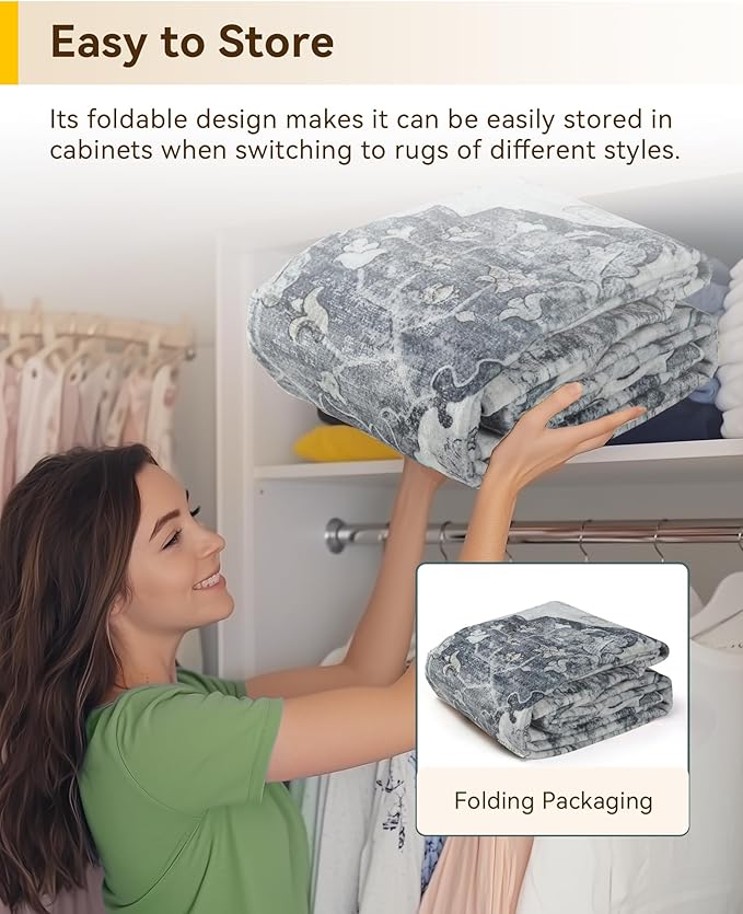 RELEANY Area Rugs Square 4ft Washable Non-Slip, Floral Vintage Distress Medallion Carpet for Living Room Bedroom Dining Room, Light Gray Grey White