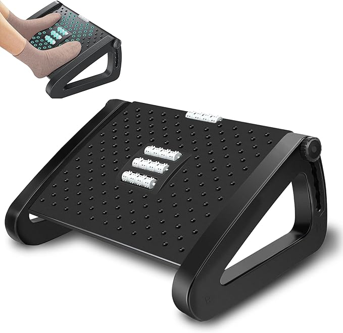 Foot Rest Under Desk Office, Six Heights Adjustable Foot Rest with Massage Roller for Leg Rests for Home,Office-Black