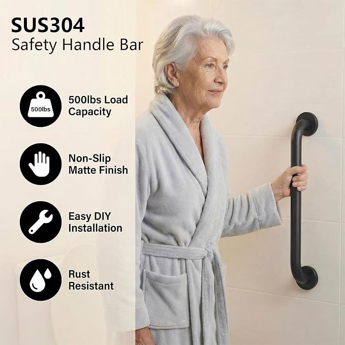 12" Stair Handrail, Wall-Mounted Safety Grab Bar for Indoor & Outdoor Steps
