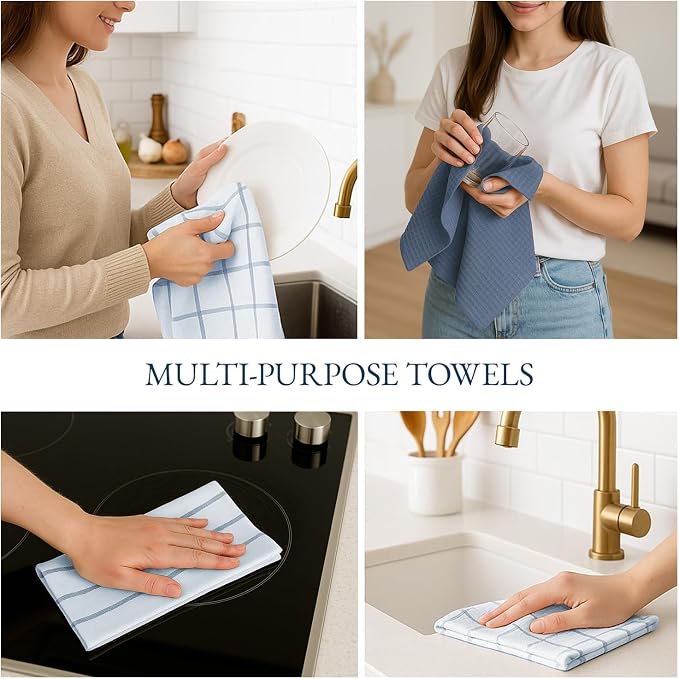 LANE LINEN Cotton Kitchen Towels Set, 6-Pack – Absorbent, Quick-Drying Dish Towels, 18" x 28", Soft, Premium Hand and Tea Towels - Indigo