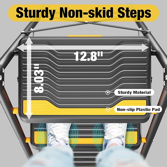 Urackify 4 Step Ladder, Heavy-Duty Pass 800lb Capacity Test, Wide Anti-Slip Steps & Secure Handrail Compact, Folding Step Stool Portable Design for Home, Kitchen, Office, Pantry, Closet Use, Black