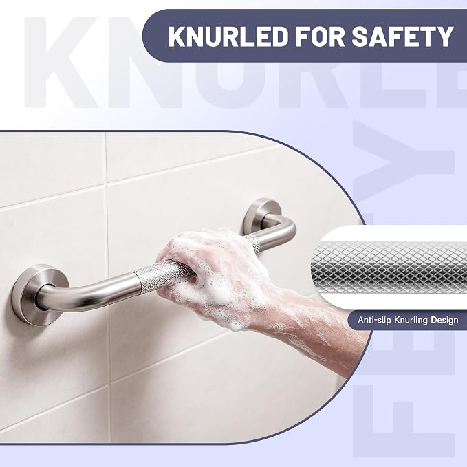 16 Inch Shower Grab Bar, Brushed Nickel Anti Slip Safety Bars, 304 Stainless Steel Bathroom Handrail, Handicap Grab Bars for Wall, Shower Grip Handle for Seniors Elderly Injury Assist Bath (1.25" Dia)