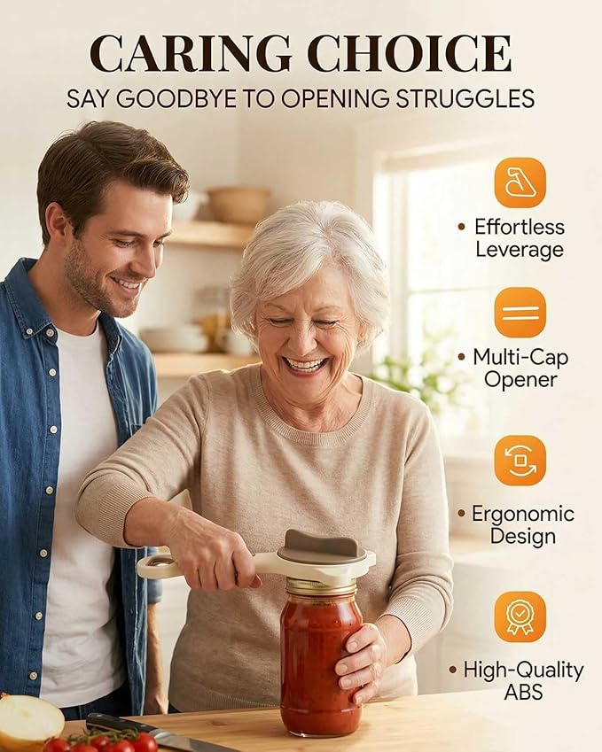 Jar Opener – 4-in-1 Adjustable Stainless Steel Secure Grip Lid Remover for Jars, Bottles & Cans, Multifunctional Kitchen Tool