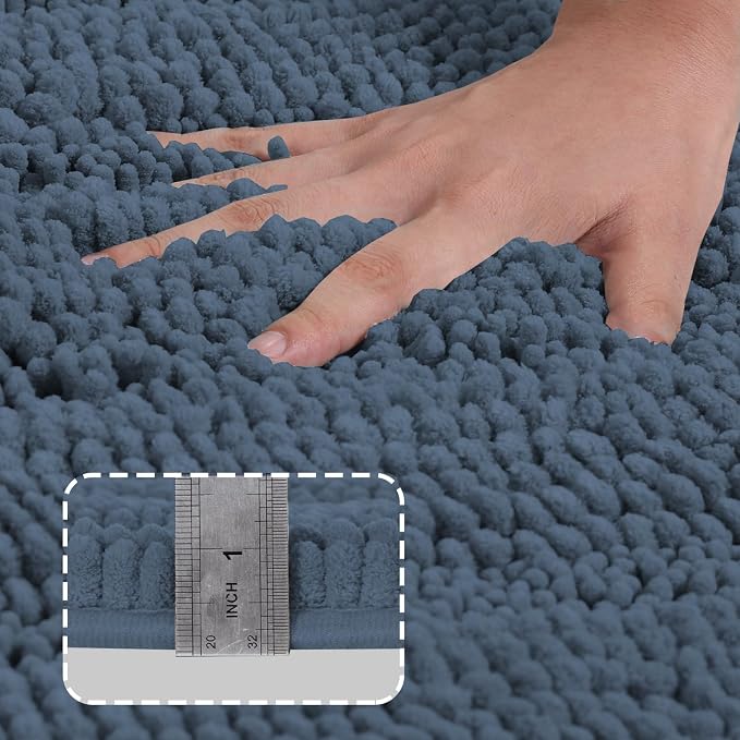 Turquoize Bathroom Rugs Set Non-Slip Bath Mats for Bathroom Super Absorbent Shaggy Rugs for Tub Shower Toilet Soft Plush Bath Rug Plus U Contour Rug (Oversized: 24" x 36" and 20" x 24" U), Blue Indigo