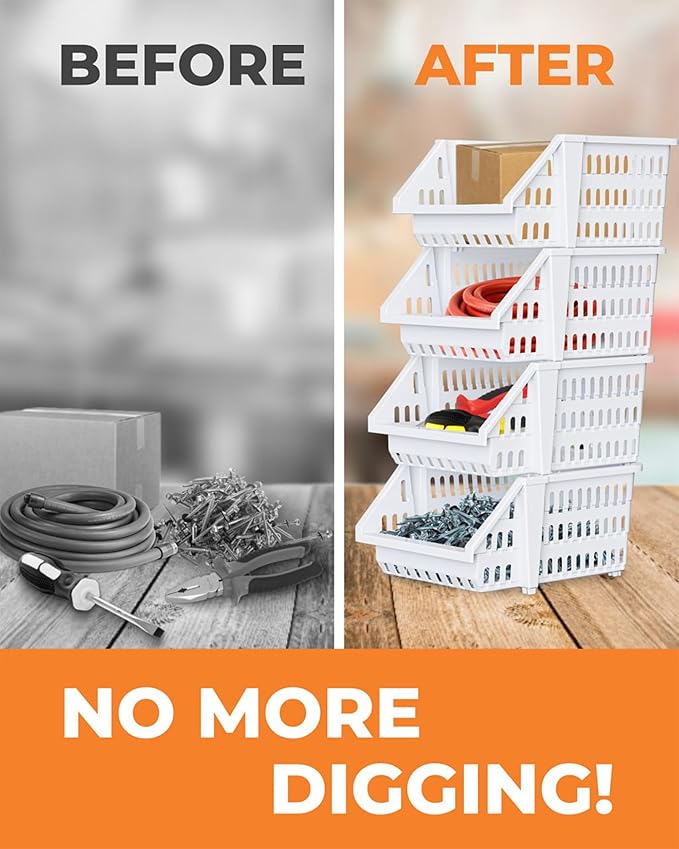 TidyFriend 12 Pack Small Stackable Storage Bins for Toy Organizer and Storage - Toy Storage Organizer for Kids Room and Home Organization (White)
