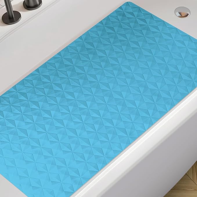 Non Slip Bathtub Mat for Bath Tub Shower - Natural Rubber Mat with 241 Suction Cups - Soft Bathroom Safety Mat - Unique Diamond Pattern - Fatigue Relief - Machine Washable - 16 × 28 Inch