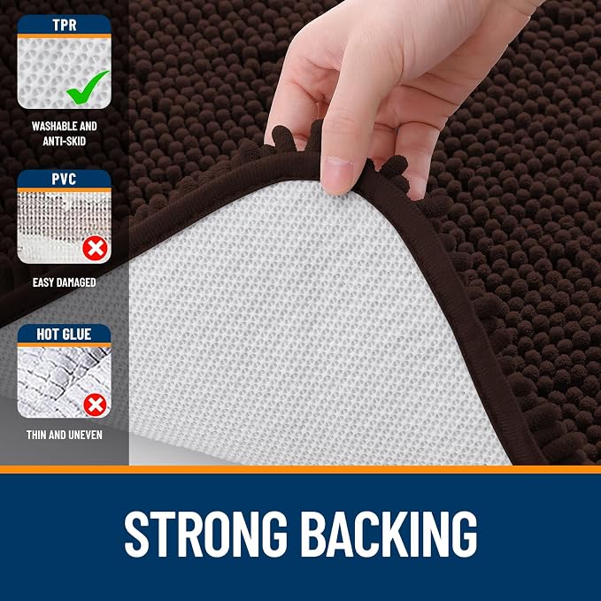 OLANLY Bathroom Runner Rugs 59x24, Extra Soft Absorbent Chenille Bath Rugs, Rubber Backing Quick Dry, Machine Washable Long Bath Mats for Bathroom Floor, Tub and Shower, Home Decor Accessories, Brown