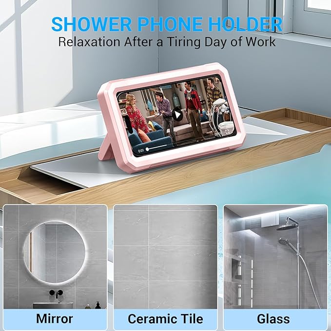 Coolpow Shower Phone Holder Waterproof【480°Rotatable】Retractable Adjustable Shower Phone Case Shower Stall Accessories for Bathroom Wall Phone Mount Stand Water Proof Anti Fog Case for 4-7"Cellphones