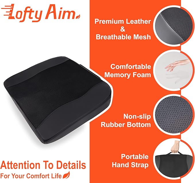 Lofty Aim Car Seat Cushion, Comfort Memory Foam Car Cushions for Driving - Sciatica & Lower Back Pain Relief, Driver Seat Pillow for Auto, Office Chair, Wheelchair - Black