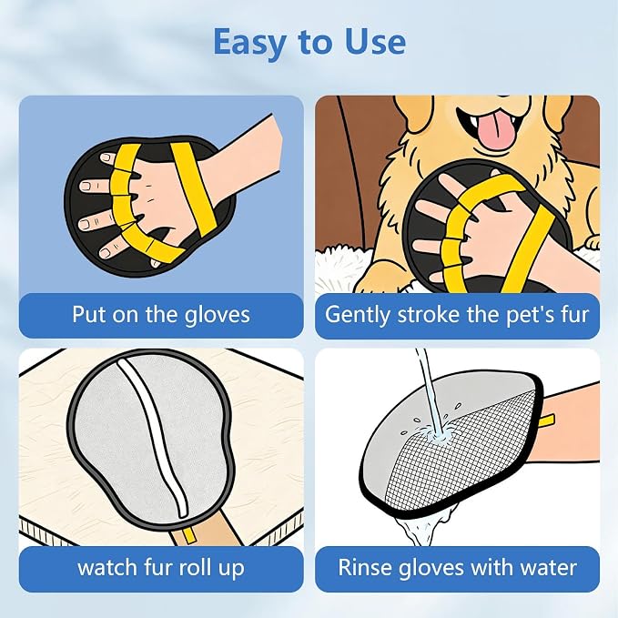 Pet Hair Removal Glove for Dogs & Cats, Reusable Washable Electrostatic Pet Hair Remover Glove, Pet Hair Mitt with Finger Straps for Couch, Carpet, Car Seats, Clothes, Furniture, Yellow