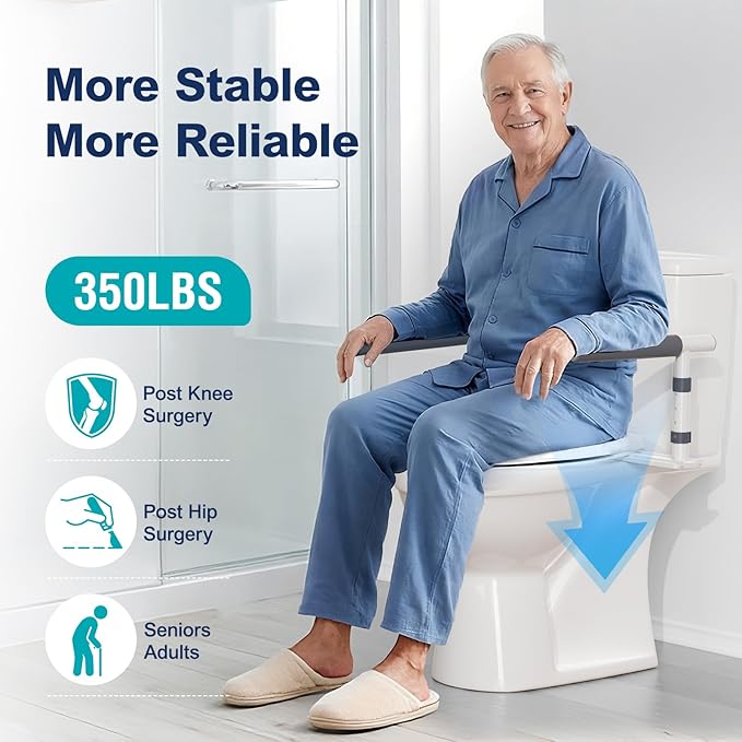 Toilet Safety Rails for Seniors, Height Adjustable Toilet Safety Frame Grab Bars, 500lb Toilet Support Rails Easy Installation & No Wobble, Toilet Assistance Handles for Elderly and Disabled