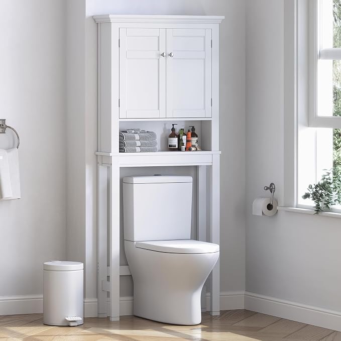 Spirich Over The Toilet Storage Cabinet, Bathroom Shelf Over Toilet, Space-Saving Over Toilet Bathroom Organizer, White