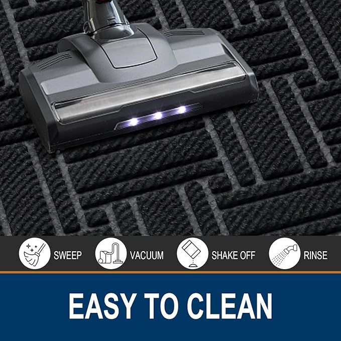 OLANLY Indoor Outdoor Mat, Sturdy Natural Rubber Floor Mat, Non Slip Low Profile Waterproof Doormat, and Stain Front Door Mats, Easy Clean Patio Entrance Mat, 30''x17'', Black