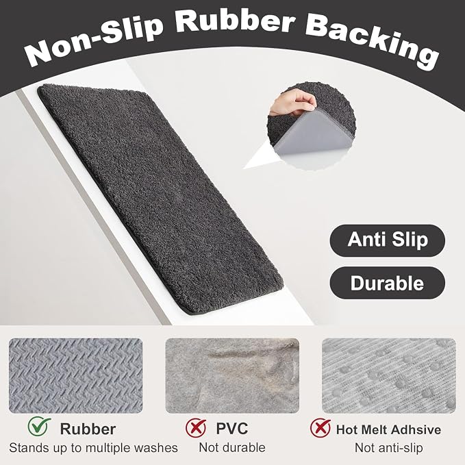 TYUU Bathroom Rugs Non Slip Washable, Ultra Soft Super Absorbent Quick Dry Small Bath Mat with Rubber Backing for Bathroom Floor, Shower, or Sink, Dark Grey 24" x 48"