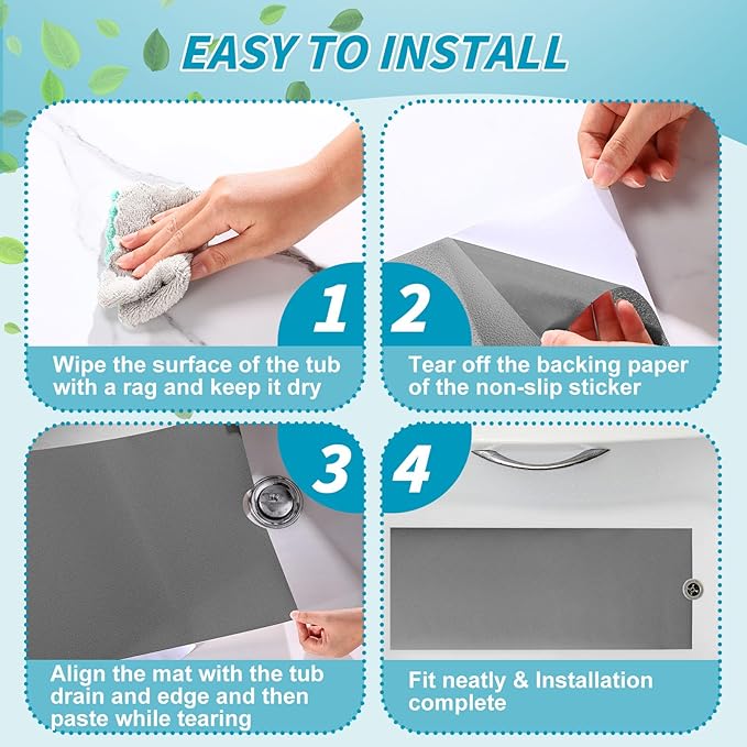 Dunzoom 16" x 40" Non Slip Bathtub Mat with Drain Cut Out Anti Slipping Non Skid Safe Tub Mat Adhesive Peel and Stick Bath Tub Mat PEVA Tub Sticker for Shower Floor Boat Wet Areas(Gray)