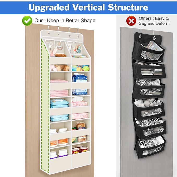 Univivi 6-Shelf Baby Door Storage Over Door Fabric Hanging Organizer with 10 Deep Pockets and 4 Small PVC Pockets Wall Mount Hanging Storage Organizers for Baby Essential (Beige)