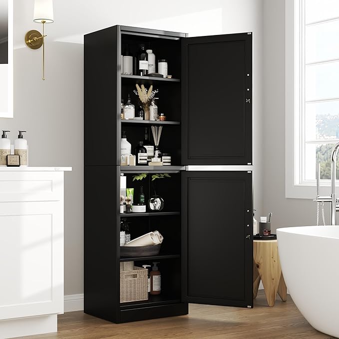 Ckzbx Metal Locker Tall Narrow Storage Cabinet, 67" H Locking Tool File Cabinets Snack Locker Organizer for School Classroom,Bedroom,Gym Home Office,Entryway and Hallway (20" W 2Door Black)