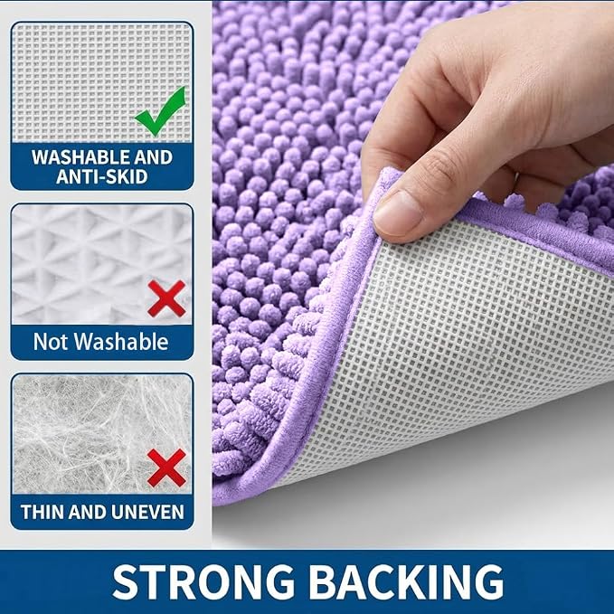 Bathroom Rugs Sets 2 Piece,Super Absorbent Chenille Bath Mats and U-Shaped Toilet Rug,Strong PVC Non Slip Backing,Microfiber Washable Dry Quickly Bath Mats for Bathroom(20"x32"+20"x20"U,Lavender)