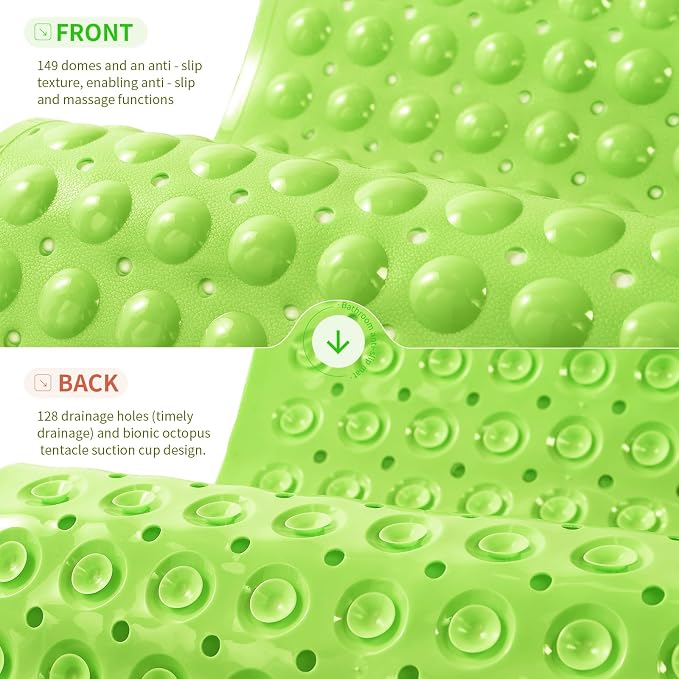 Anti-Slip Bathtub Shower mat, 28×15（ 70×37cm） inch Soft Oversized Machine Washable Non-Slip Bathtub mat with Drainage Holes, Bathroom Floor Suction Cup.（1-Opaque Pea Green）